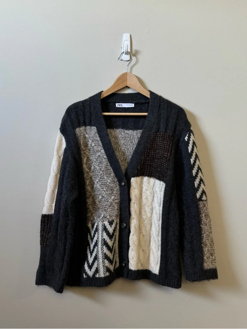 Zara viral Patchwork Cable knit bloggers favourite chevron cardigan sweater 💜 - Picture 2 of 6